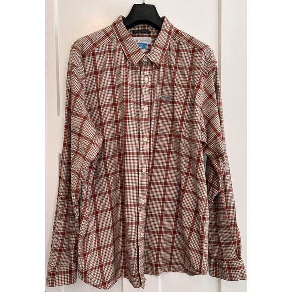 Columbia Sportswear Light Red TanPlaid Flannel Button Up Long Sleeve Shirt SzXXL - Picture 1 of 9